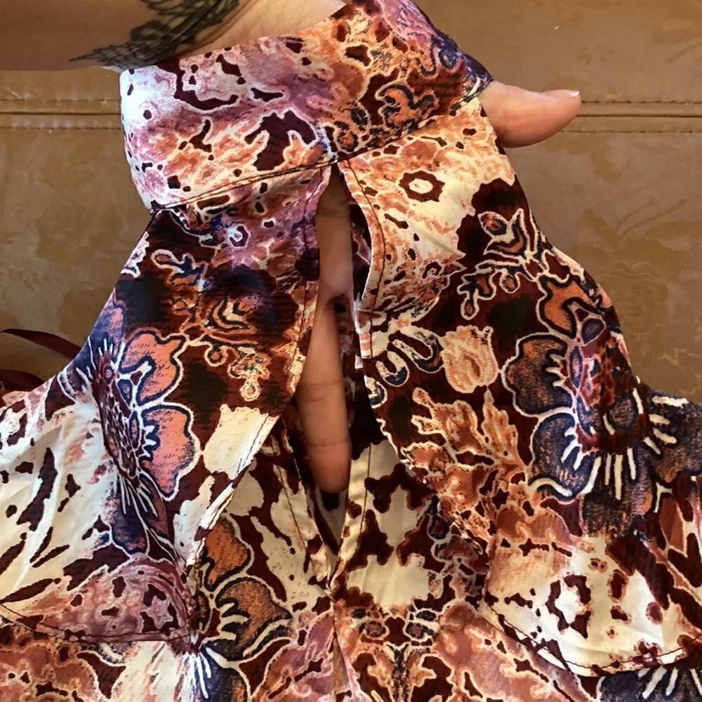 Pink Floral Cold Shoulder RuffleTop - Picture 9 of 16